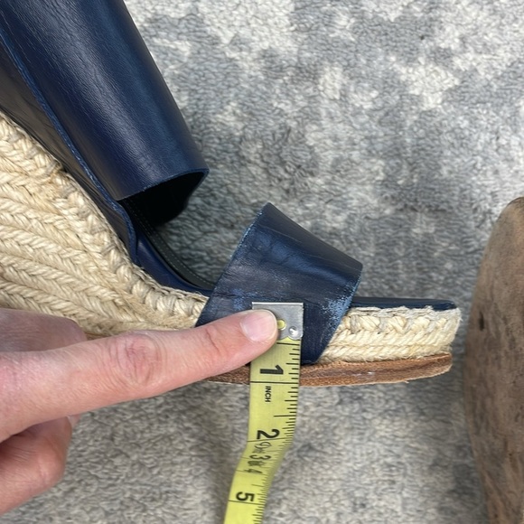 Balenciaga Navy Blue Leather Espadrille Wedge Sandals Sz 39 - Picture 16 of 16